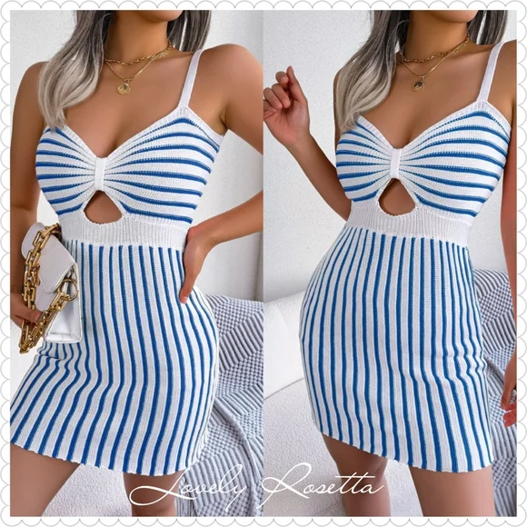 Orange and White Striped Cutout Knit Dress - Picture 9 of 9